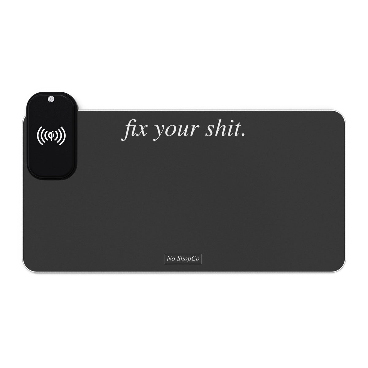 No ShopCo FYS black RGB wireless-charging gaming mouse pad with white script
