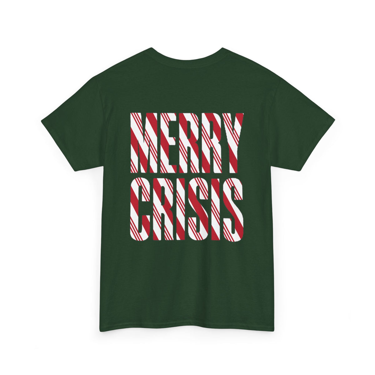 No ShopCo Merry Crisis Christmas T-shirt with red and white candy cane graphic