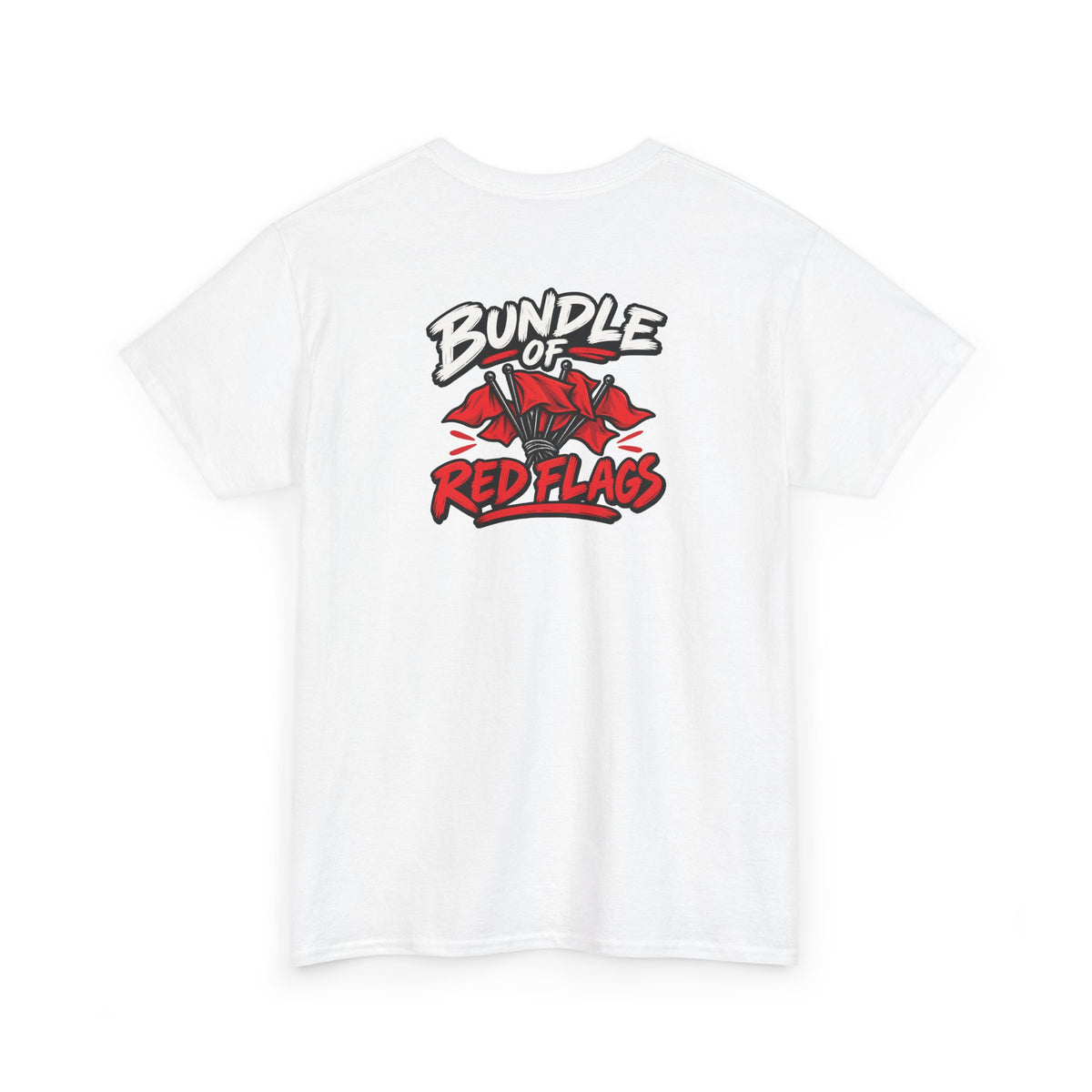 No ShopCo Bundle of Red Flags T-shirt with red flag back graphic and black chest logo