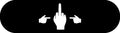 No ShopCo Pointer Finger skateboard deck: two white pointing hands aimed at a raised middle finger on black, horizontal layout