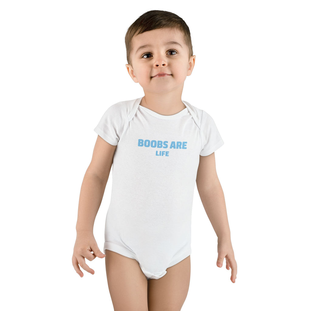 No ShopCo Boobs Are Life baby bodysuit, blue – photo 2