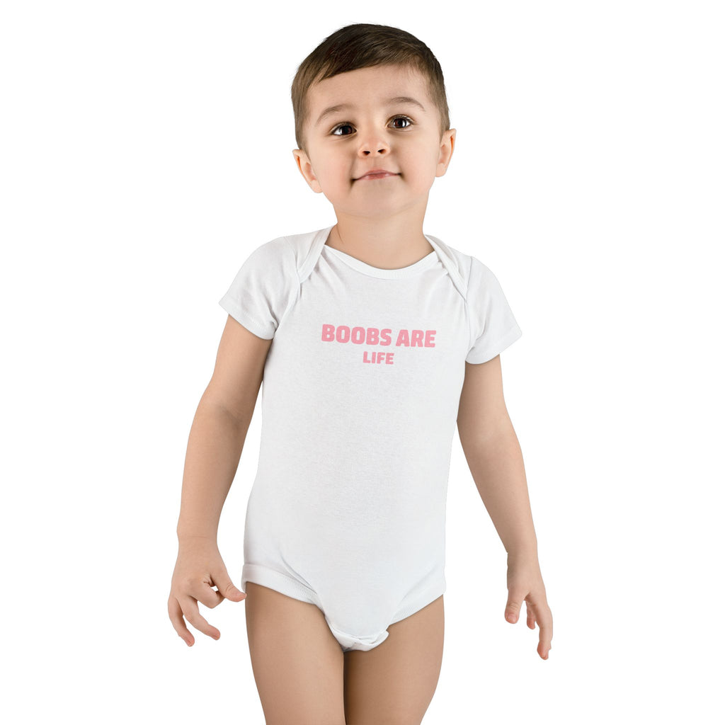 No ShopCo Boobs Are Life baby bodysuit, pink – photo 2