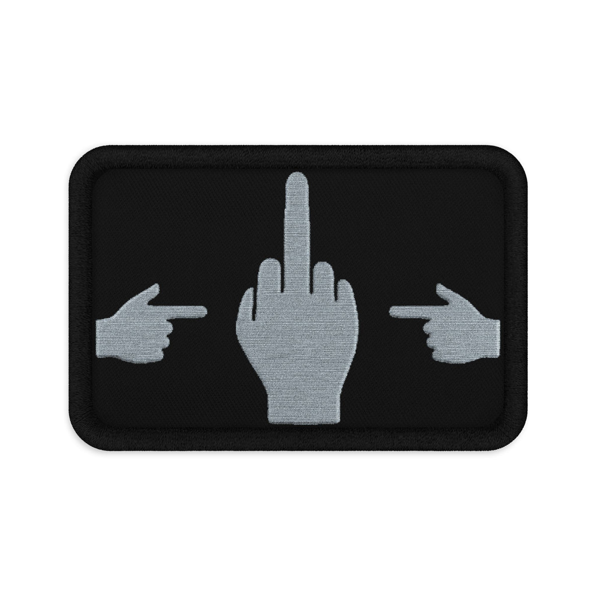 No ShopCo Pointer Finger tactical patch, subdued gray embroidery on black twill