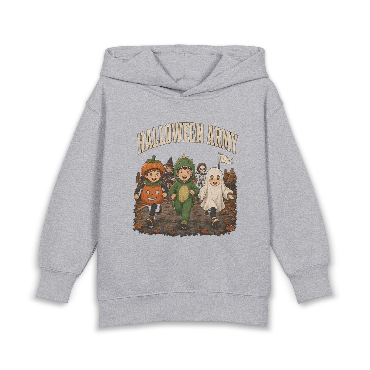 No ShopCo Halloween Army toddler hoodie with costumed kids graphic