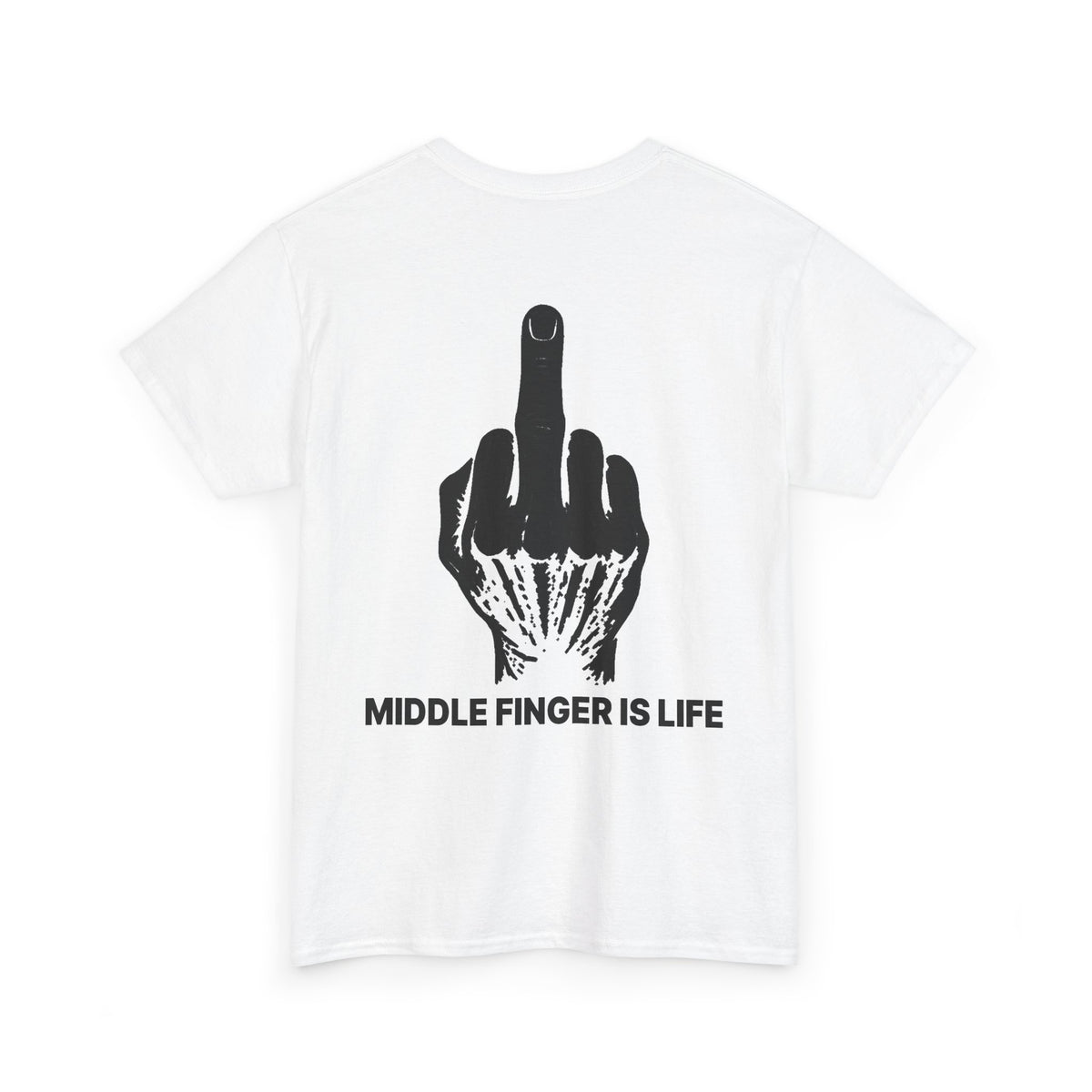 No ShopCo Middle Finger Is Life T-shirt with black hand back graphic and chest logo
