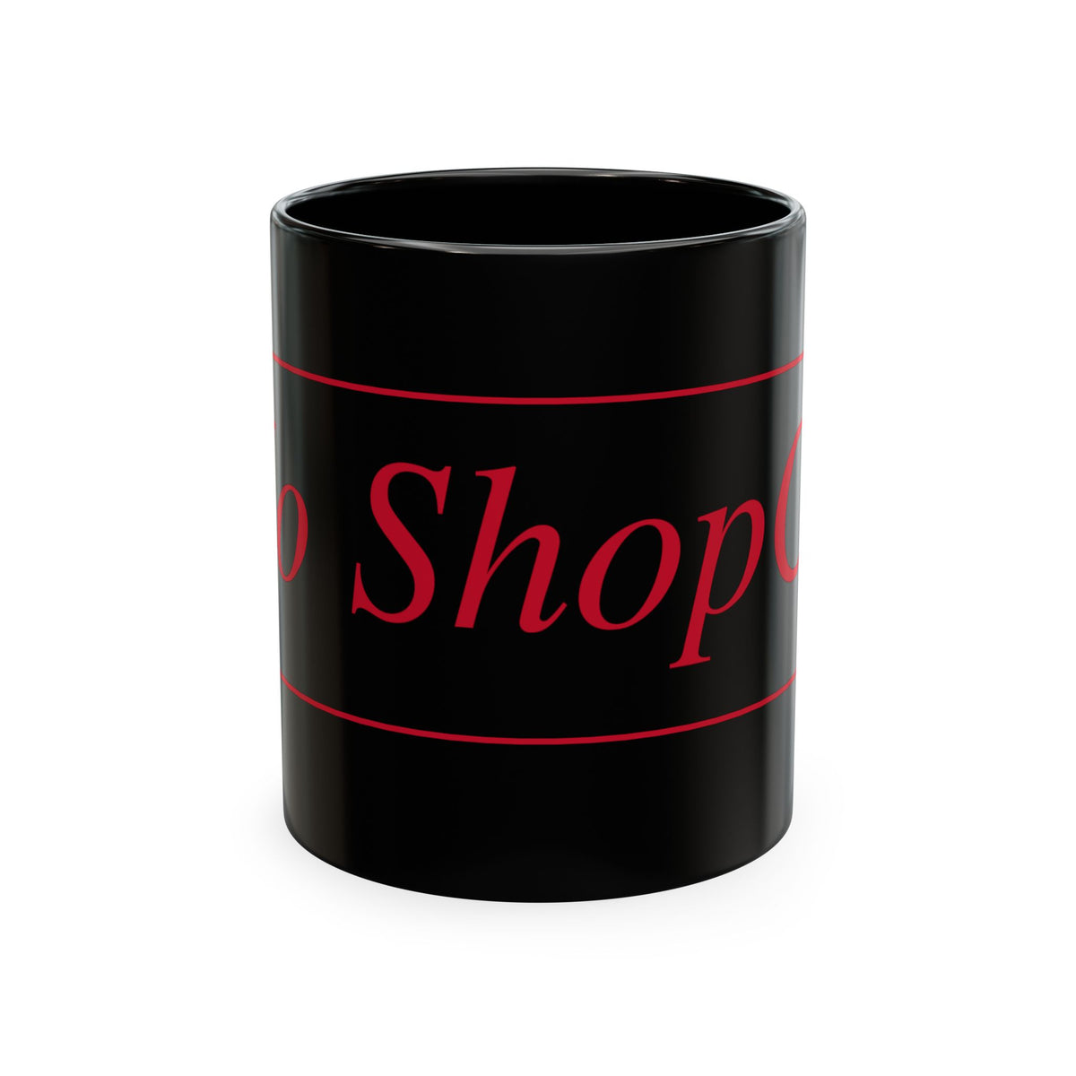No ShopCo Logo 11oz ceramic coffee mug with red logo, multiple colors