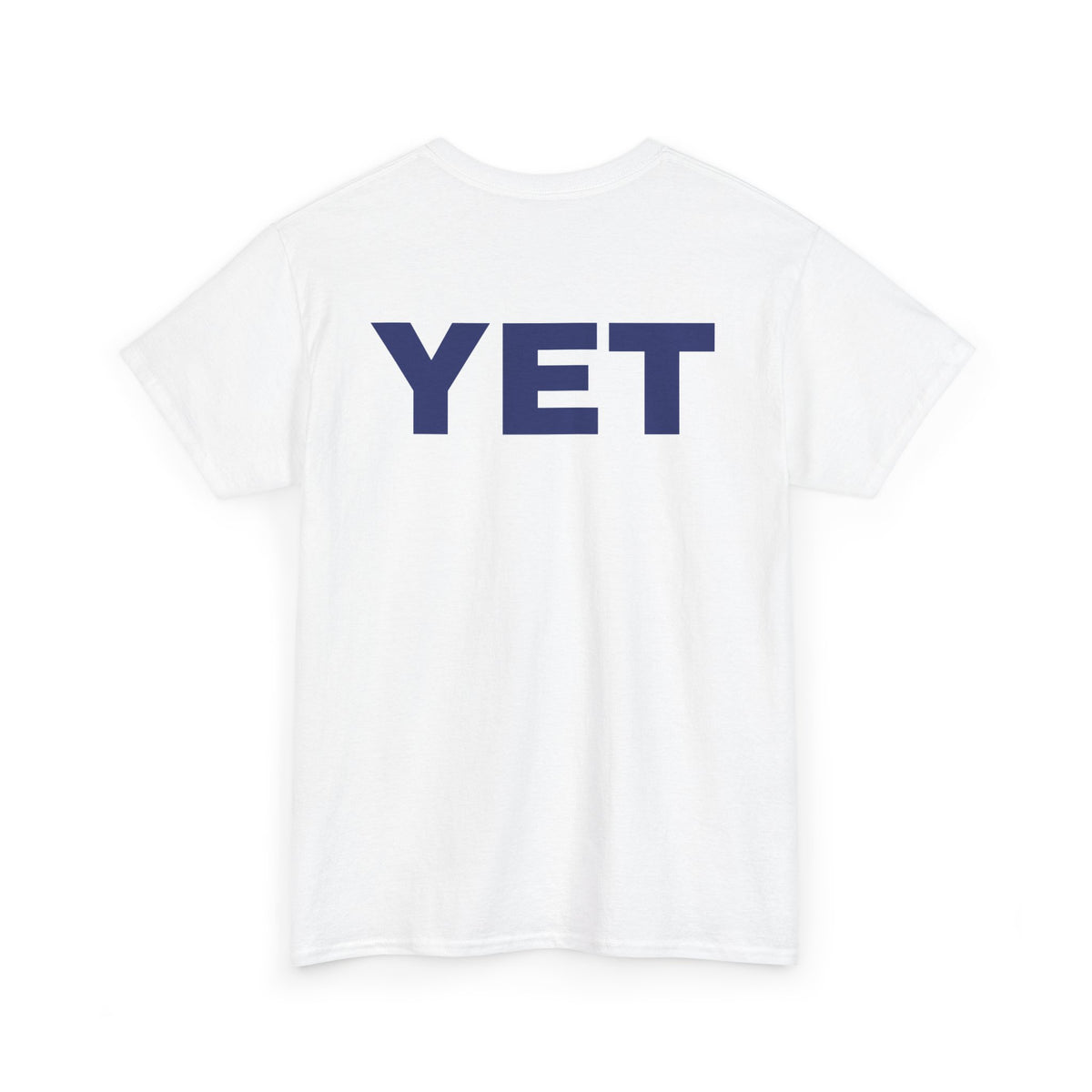 No ShopCo YET T-shirt with blue chest and upper-back lettering
