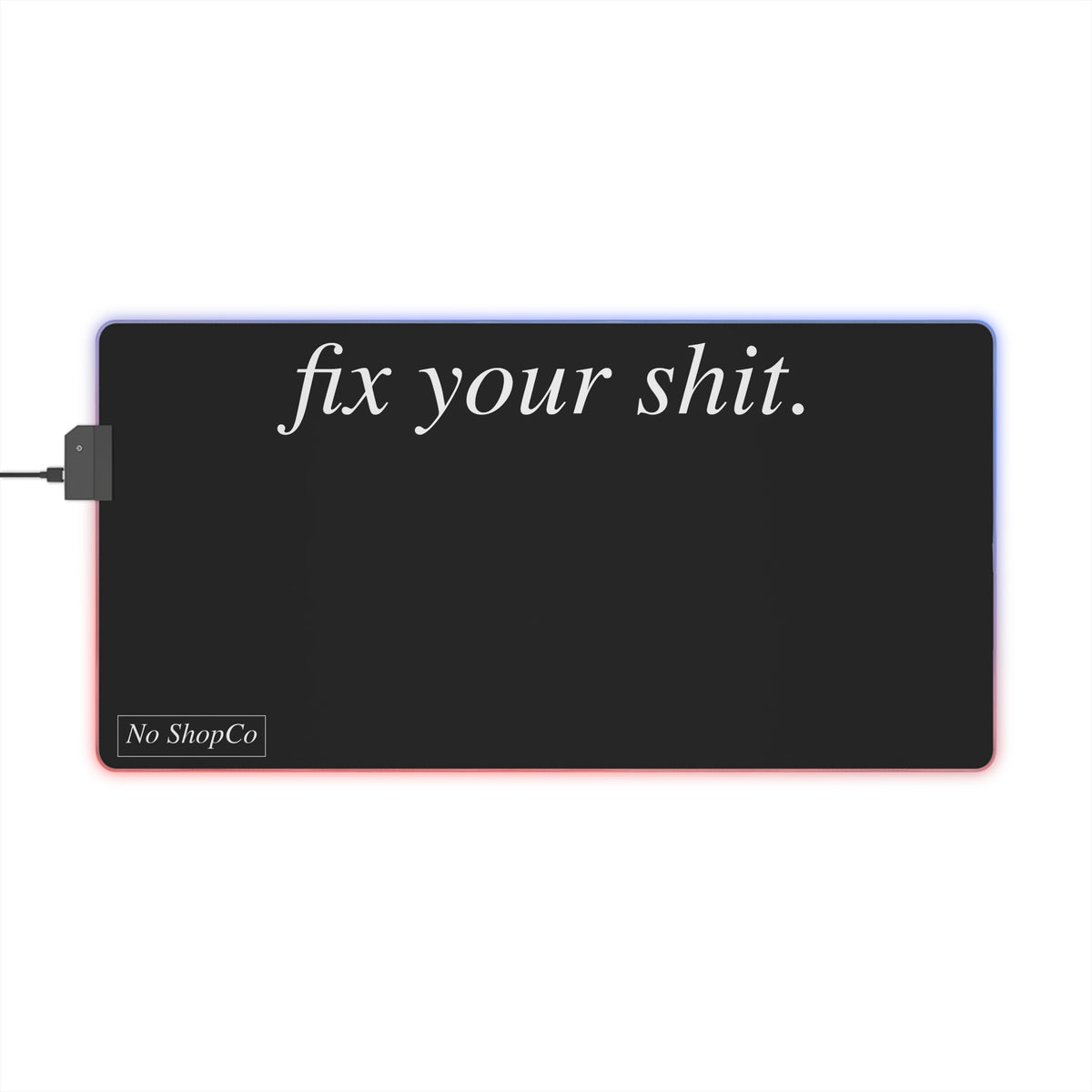 No ShopCo FYS black LED gaming mouse pad with white script