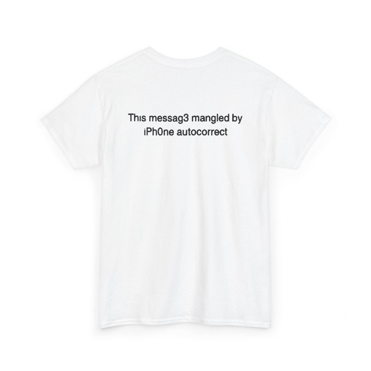 No ShopCo Autocorrect Humor T-shirt with black text-message back graphic and chest logo