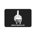 No ShopCo Middle Finger Is Life black desk mat with white hand graphic