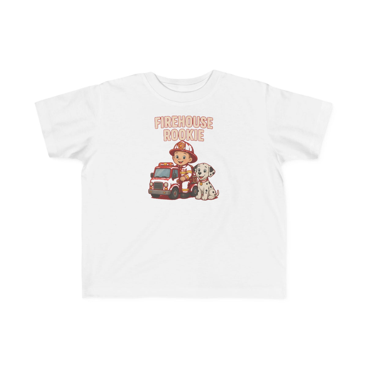 No ShopCo Firehouse Rookie toddler T-shirt with firefighter, truck and Dalmatian graphic