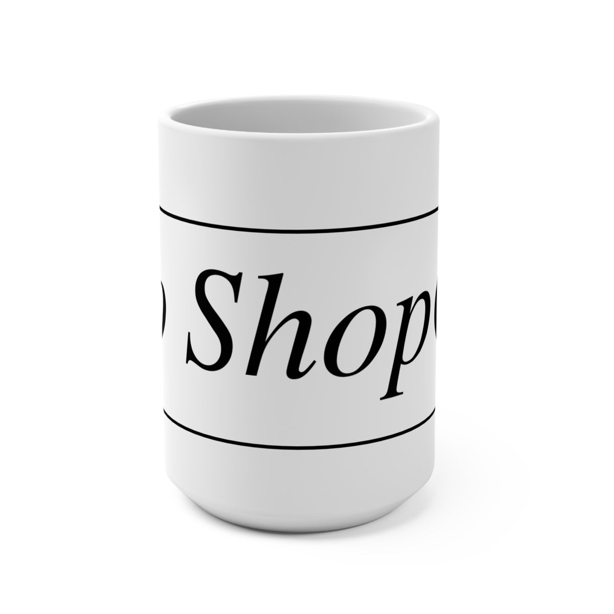 No ShopCo Logo 15oz white ceramic coffee mug with black framed logo