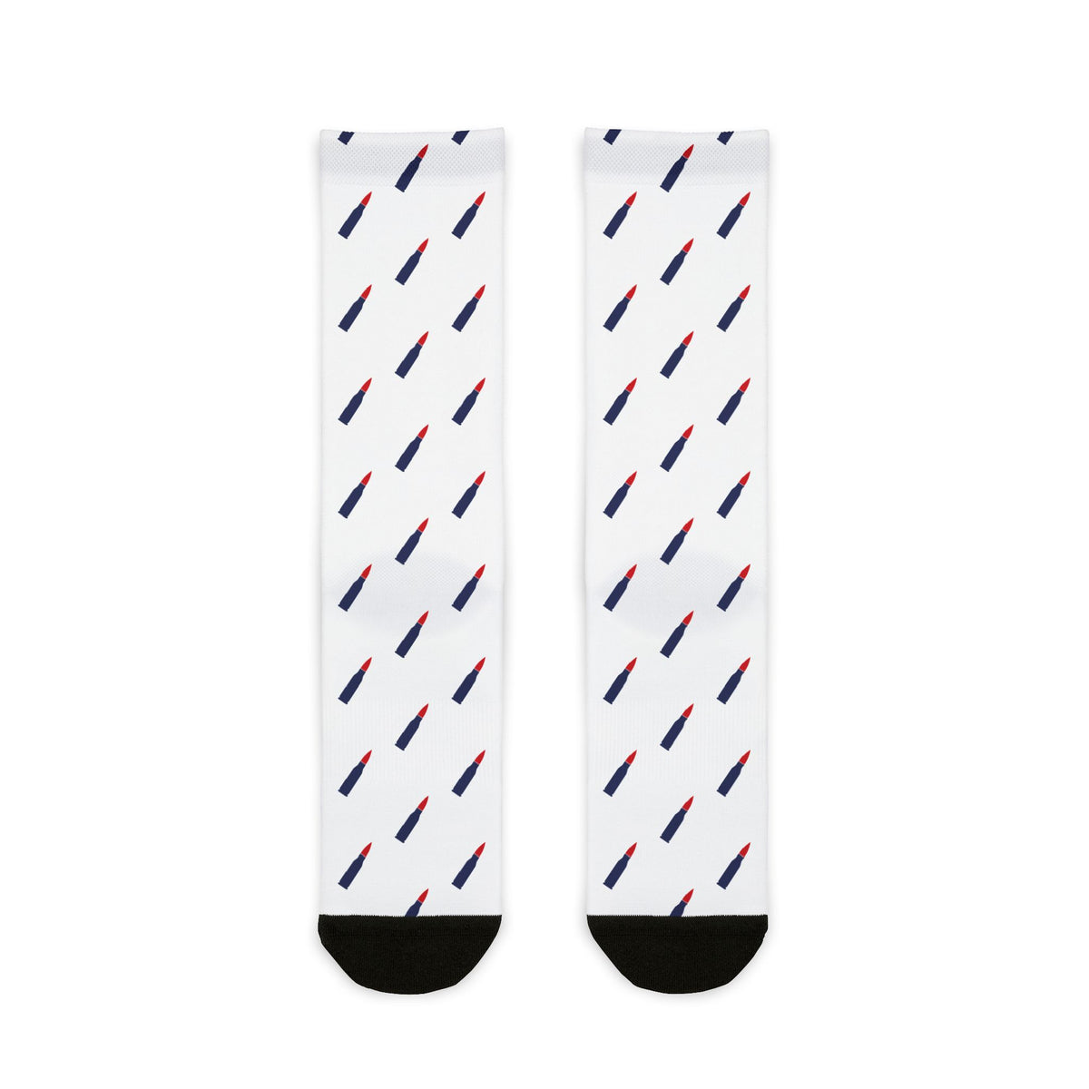 No ShopCo 5.56 ammo crew socks, red, white and blue pattern