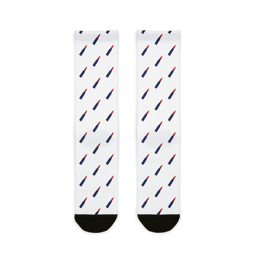 No ShopCo 5.56 ammo crew socks, red, white and blue pattern