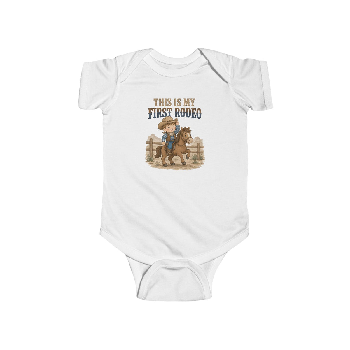 No ShopCo This Is My First Rodeo infant bodysuit with cowboy and pony graphic