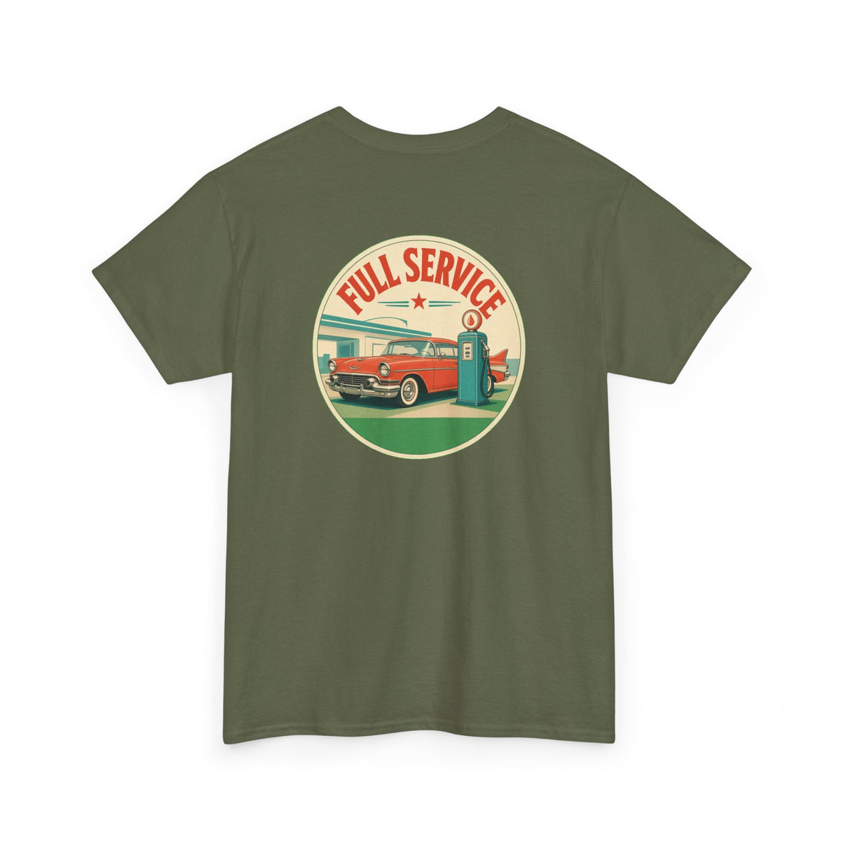 No ShopCo Full Service retro gas station T-shirt with black chest logo