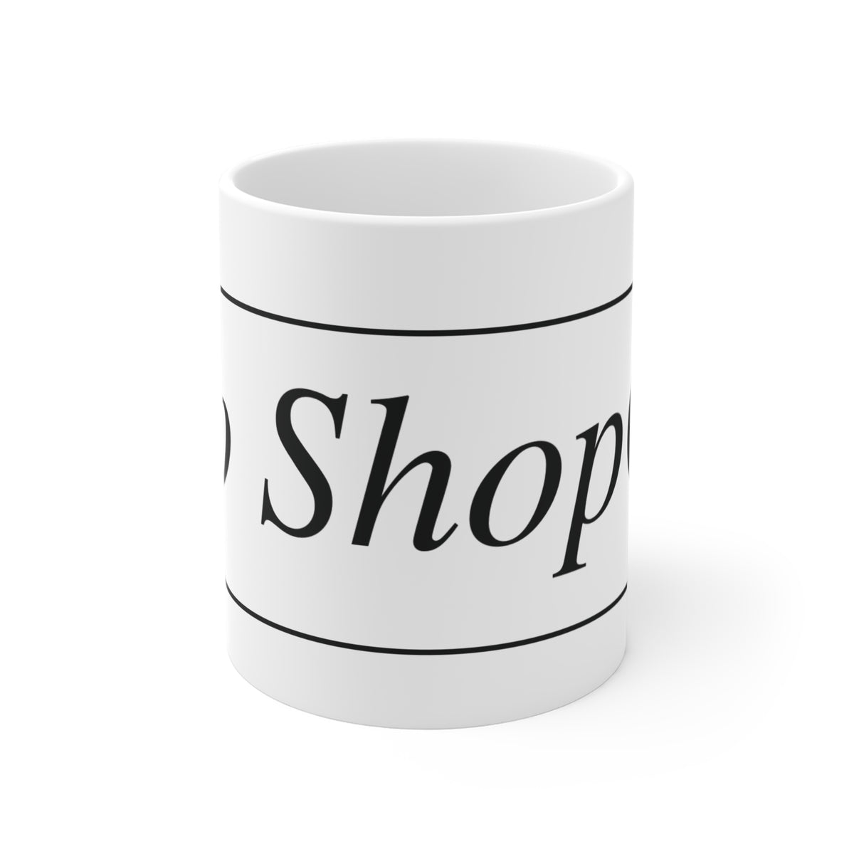 No ShopCo Logo 11oz white ceramic coffee mug with black framed logo