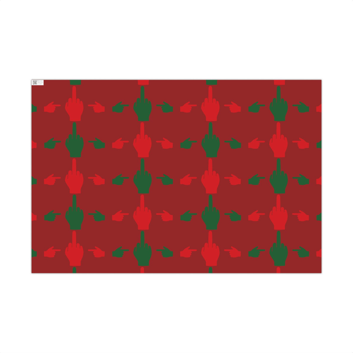 No ShopCo Pointer Finger Christmas gift wrap paper, red and green hands on dark red