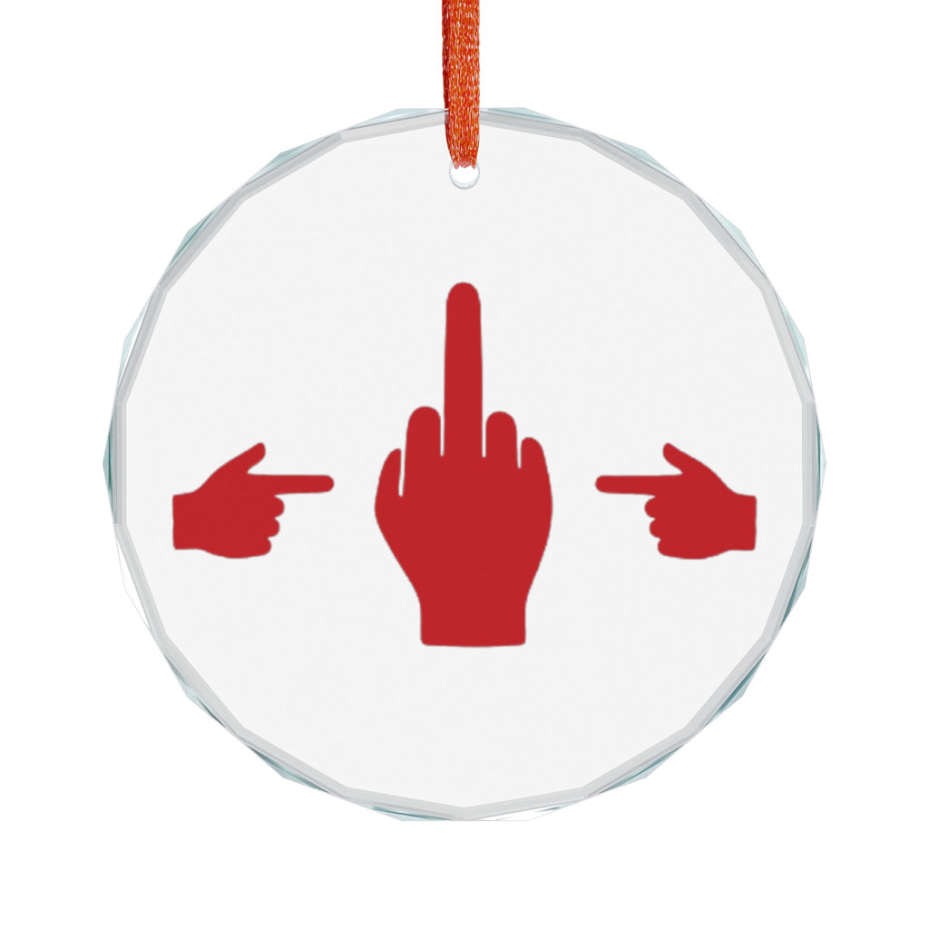 No ShopCo Pointer Finger glass Christmas ornament with red hand graphic