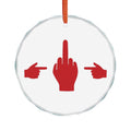 No ShopCo Pointer Finger glass Christmas ornament with red hand graphic