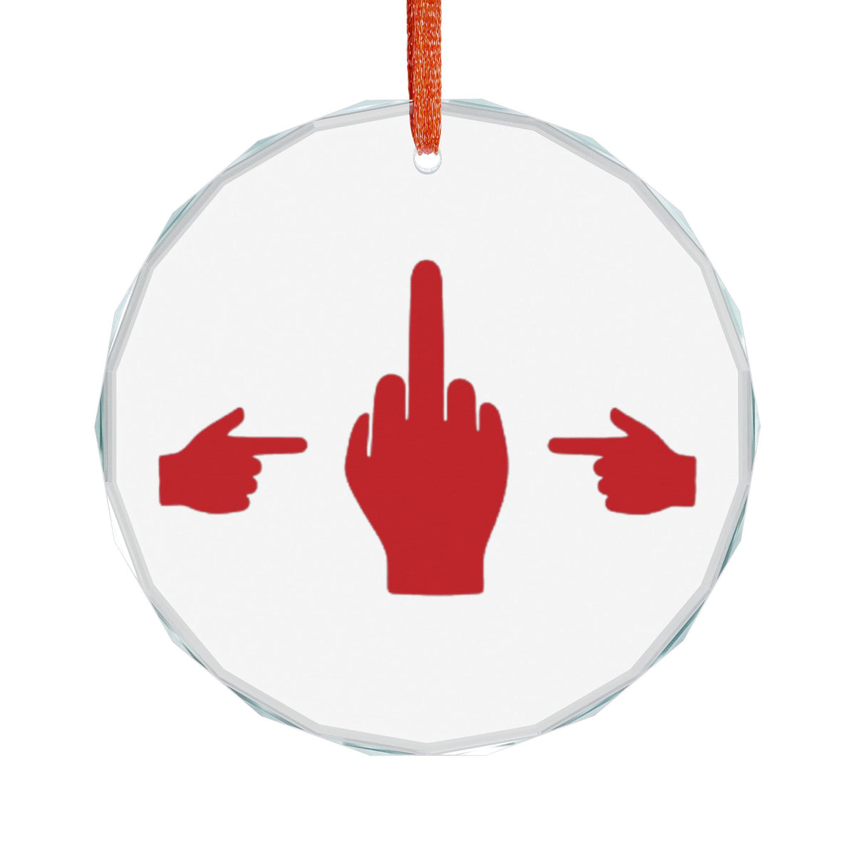 No ShopCo Pointer Finger glass Christmas ornament with red hand graphic
