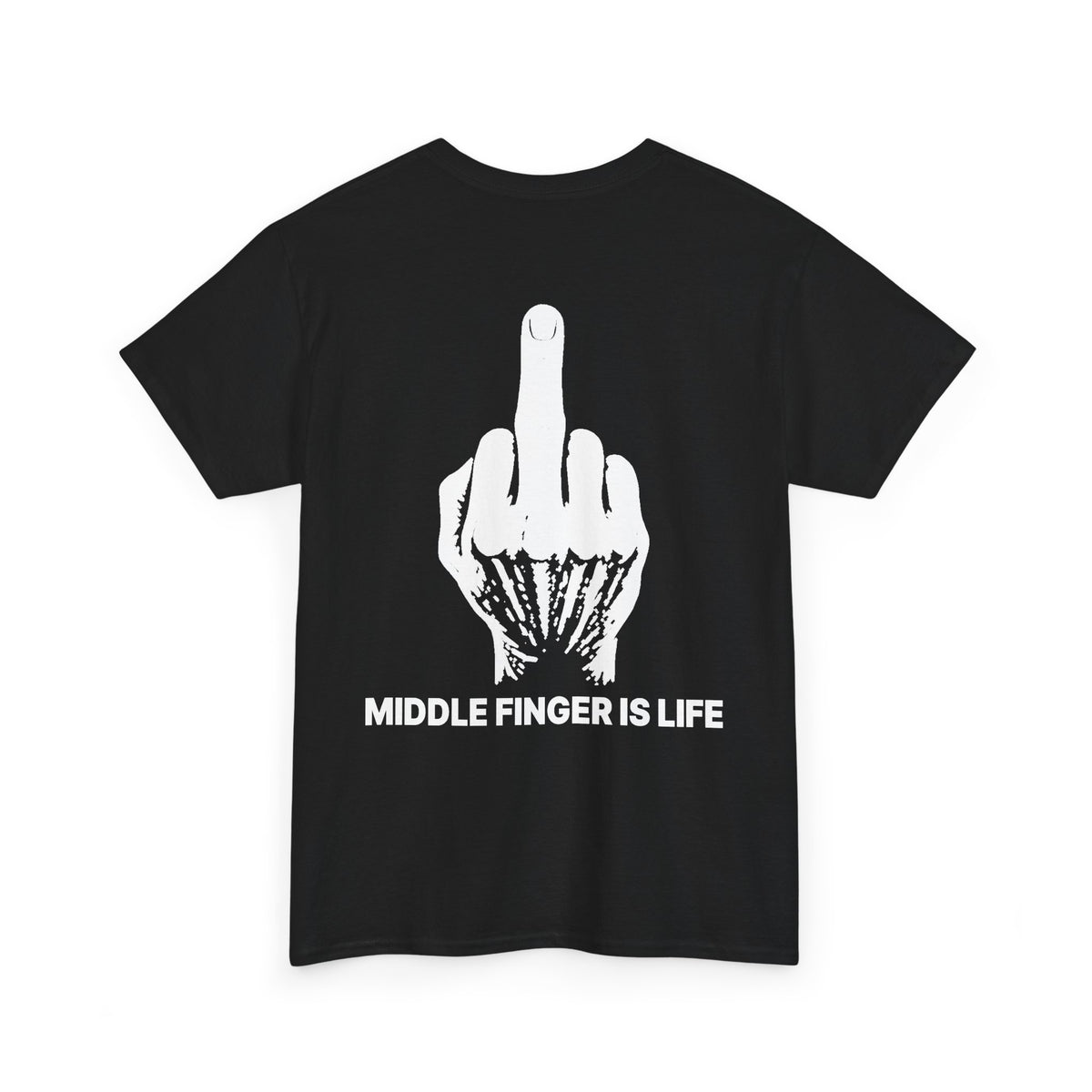 No ShopCo Middle Finger Is Life T-shirt with white hand back graphic and chest logo