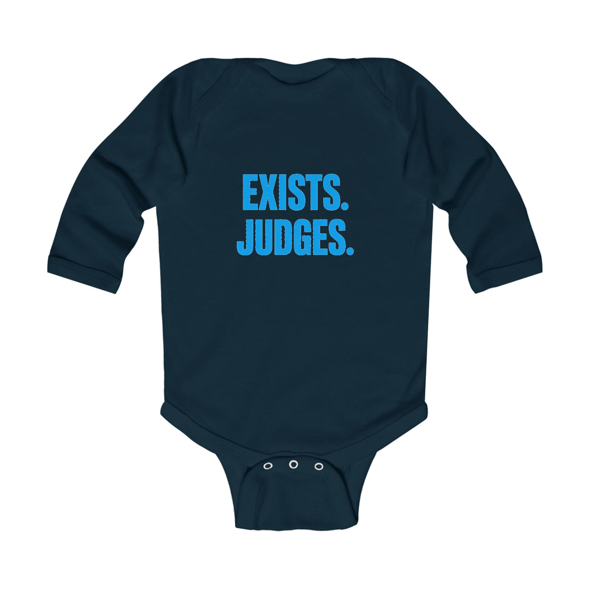 No ShopCo Exists. Judges. long-sleeve infant bodysuit with blue bold lettering