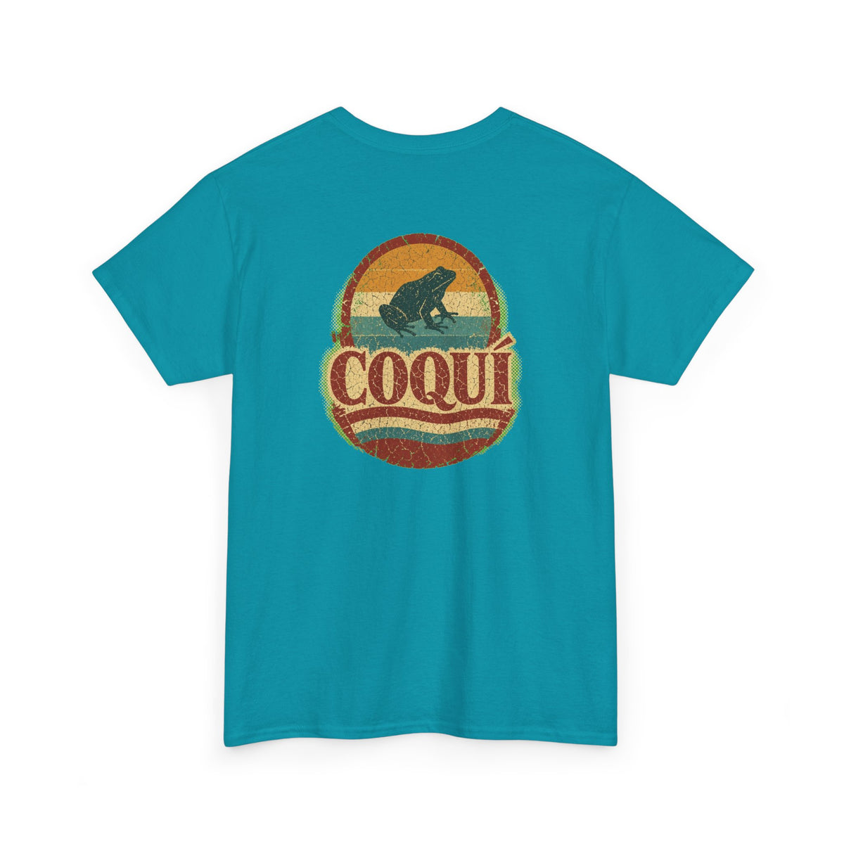 No ShopCo Puerto Rican Coquí frog retro graphic T-shirt with orange chest logo