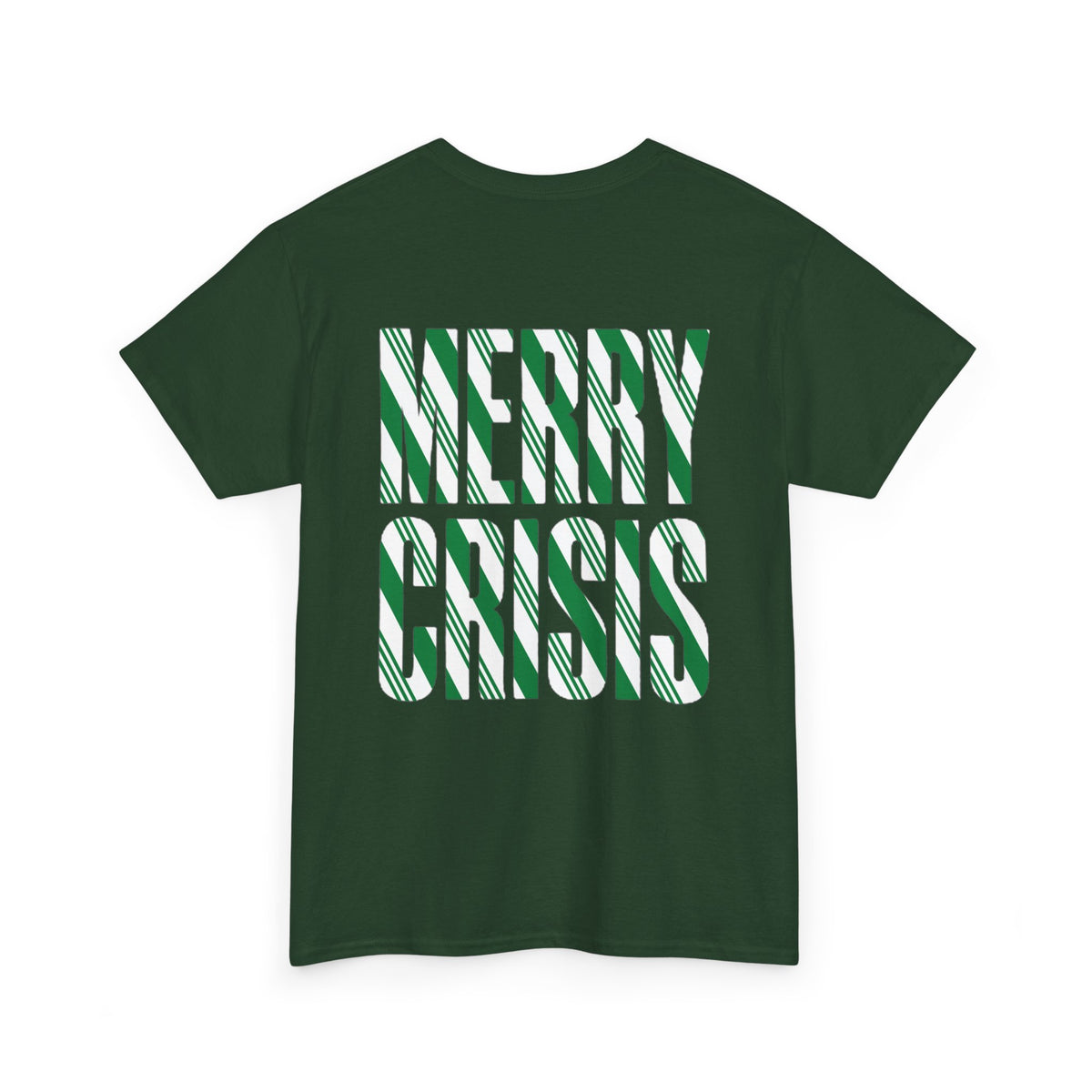 No ShopCo Merry Crisis Christmas T-shirt with green and white candy cane graphic