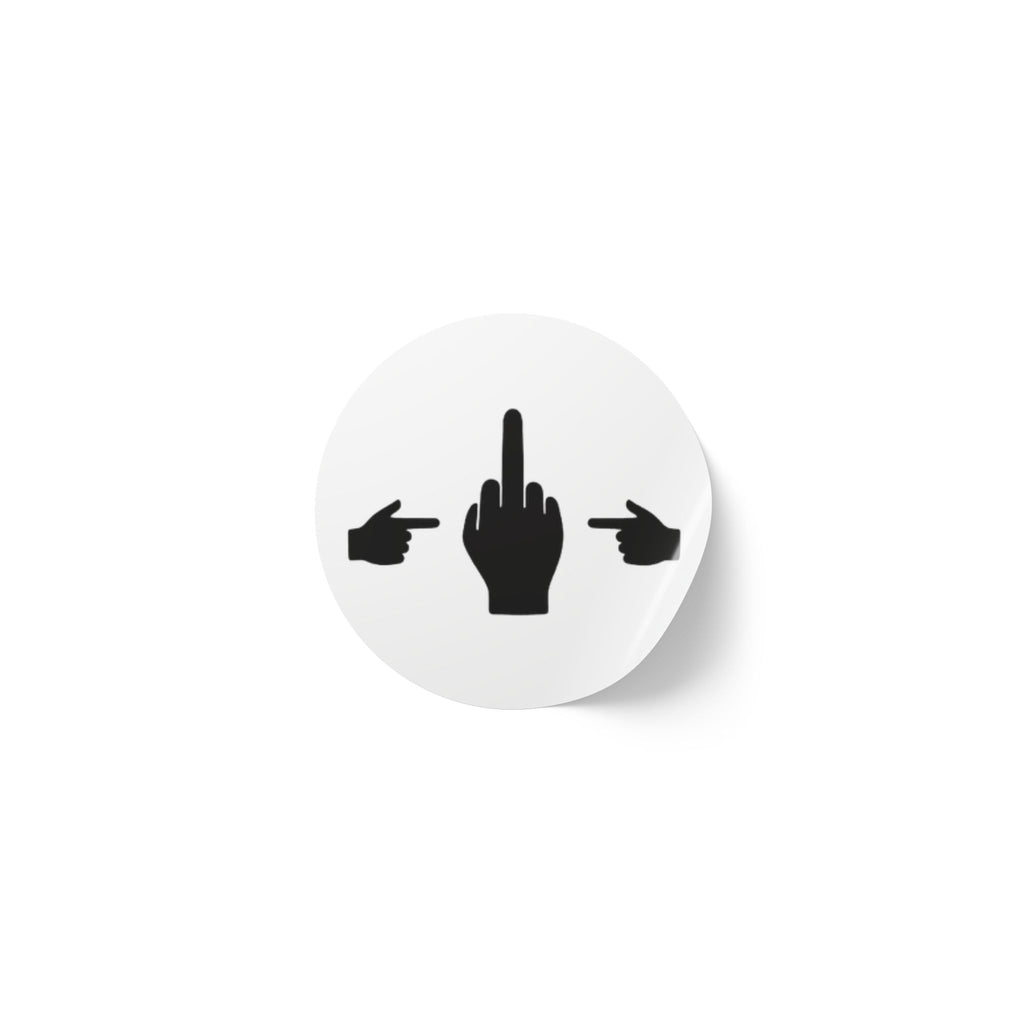 No ShopCo Pointer Finger round sticker roll, black graphic on white