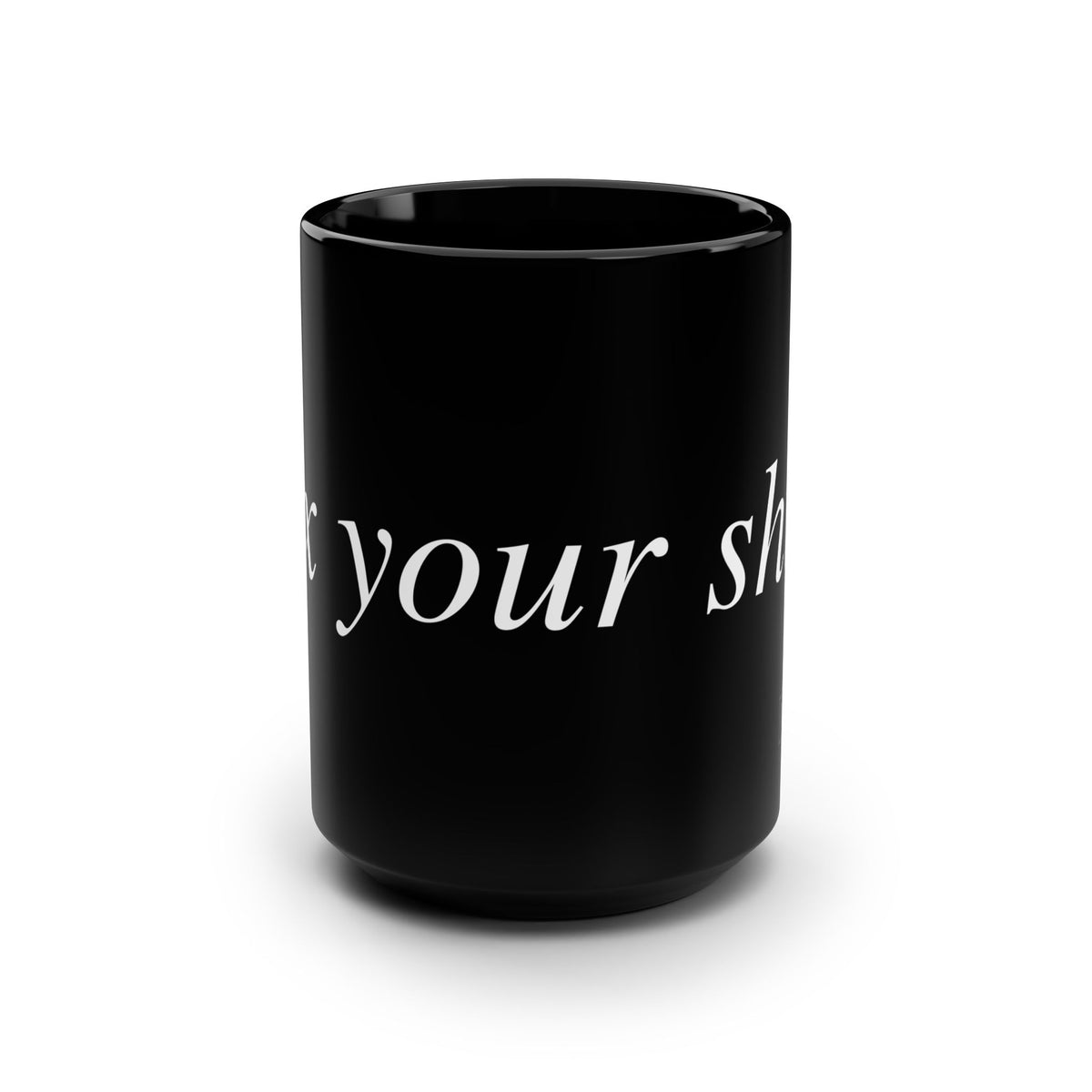 No ShopCo FYS 15oz black ceramic coffee mug with white script