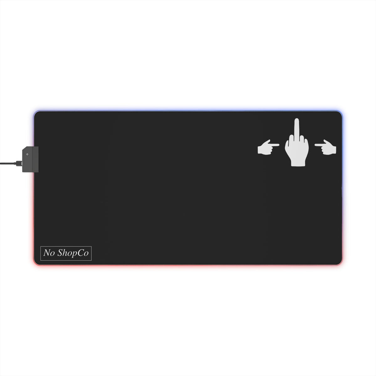 No ShopCo Pointer Finger black LED gaming mouse pad with white upper-right hand graphic