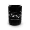 No ShopCo Logo 15oz black ceramic coffee mug with white framed logo