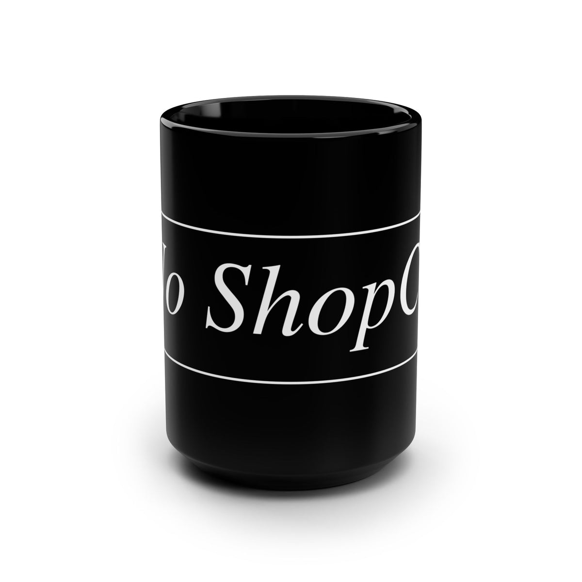 No ShopCo Logo 15oz black ceramic coffee mug with white framed logo