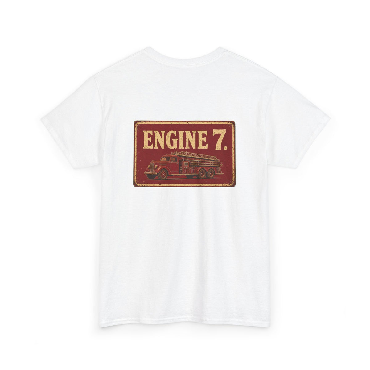 No ShopCo Engine 7 T-shirt with vintage fire truck back graphic and black chest logo