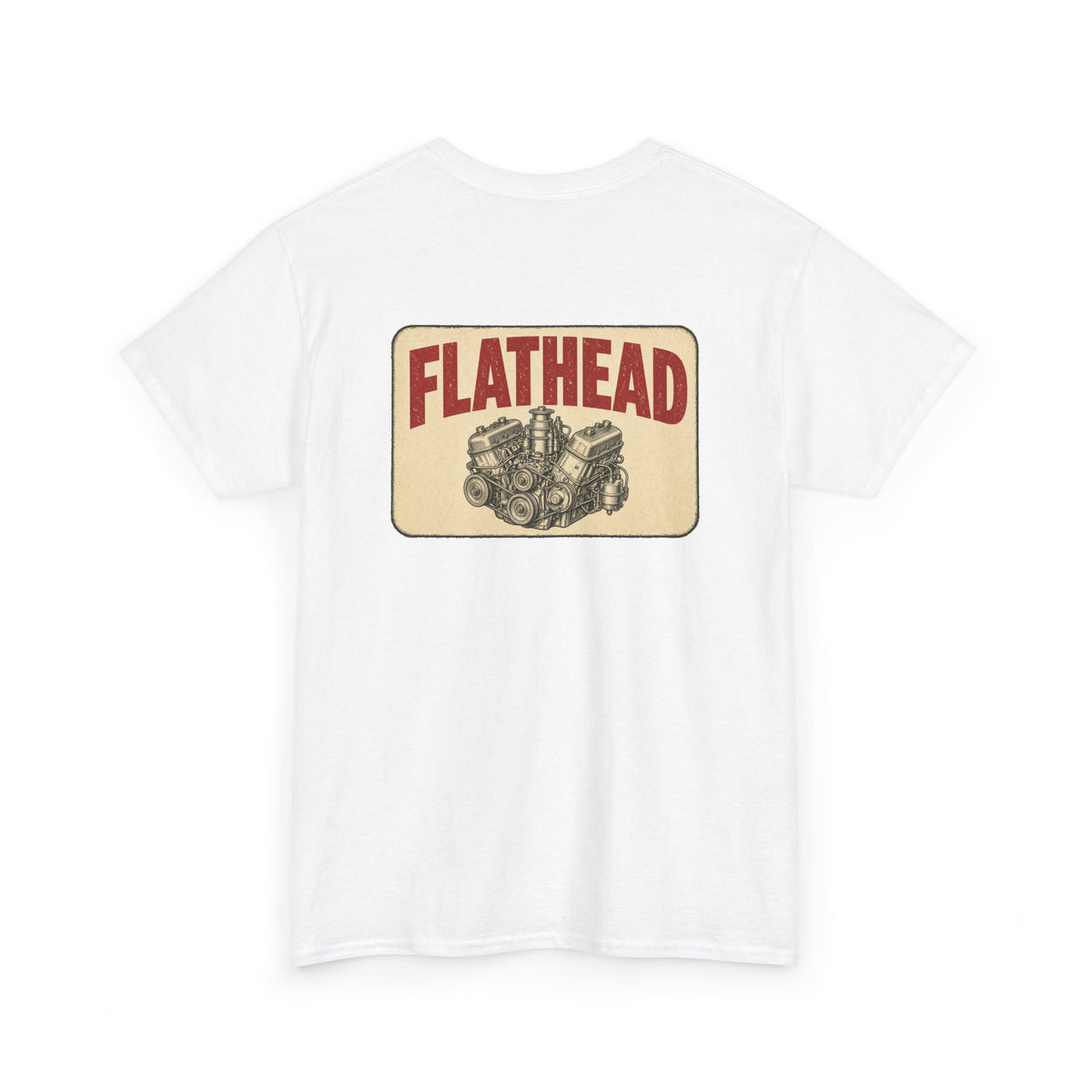 No ShopCo Flathead garage engine T-shirt with black chest logo