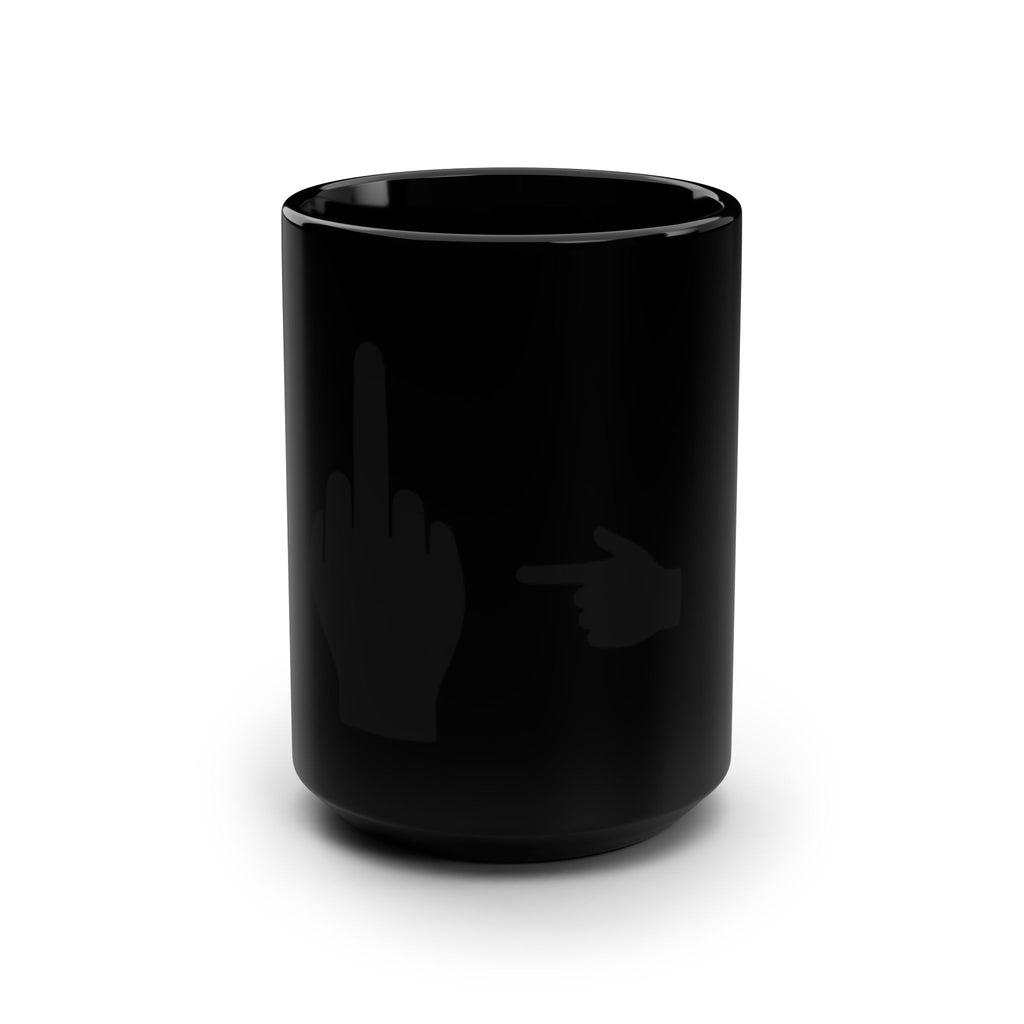 No ShopCo Pointer Finger 15oz black ceramic coffee mug with stealth black graphic