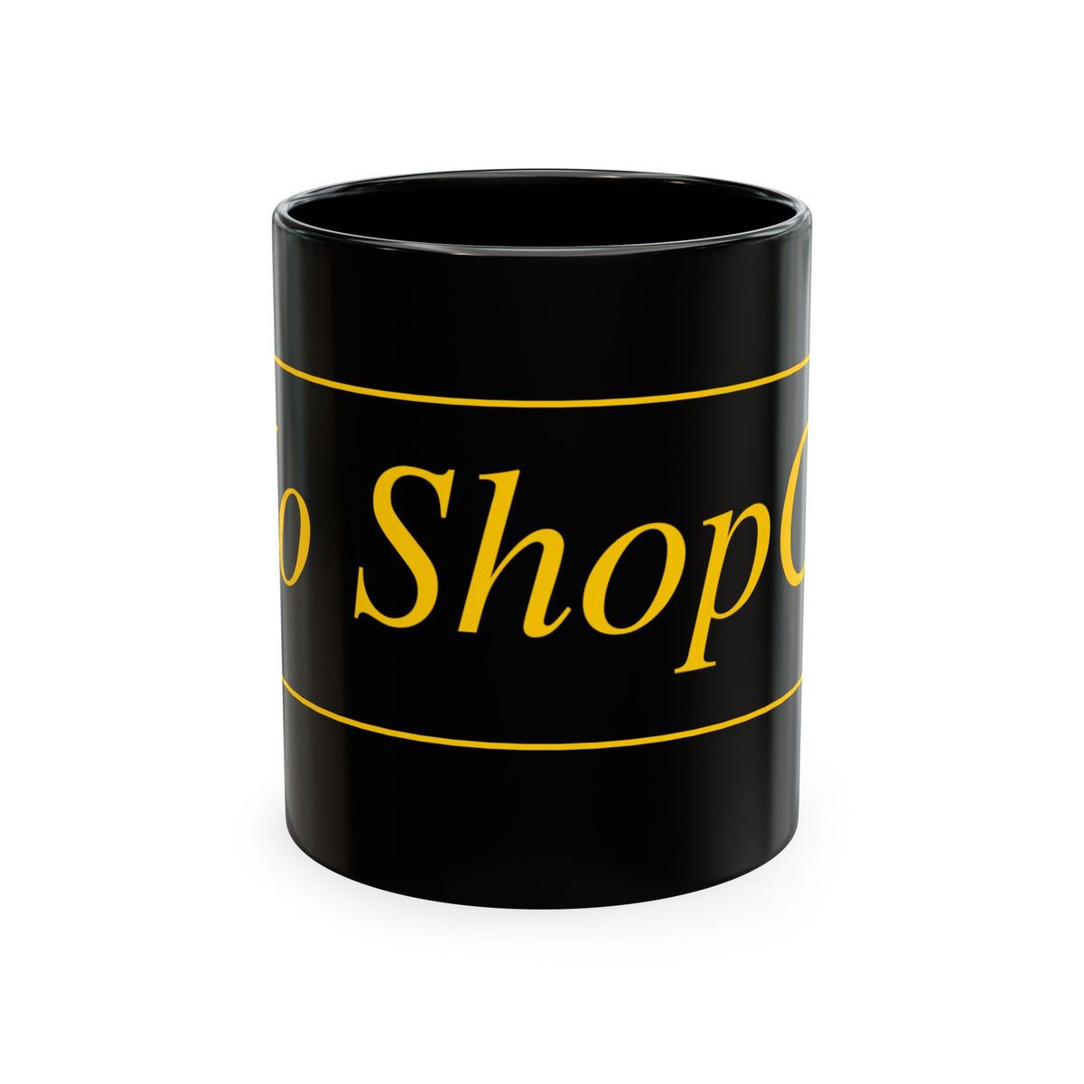 No ShopCo Logo 11oz ceramic coffee mug with yellow logo, multiple colors