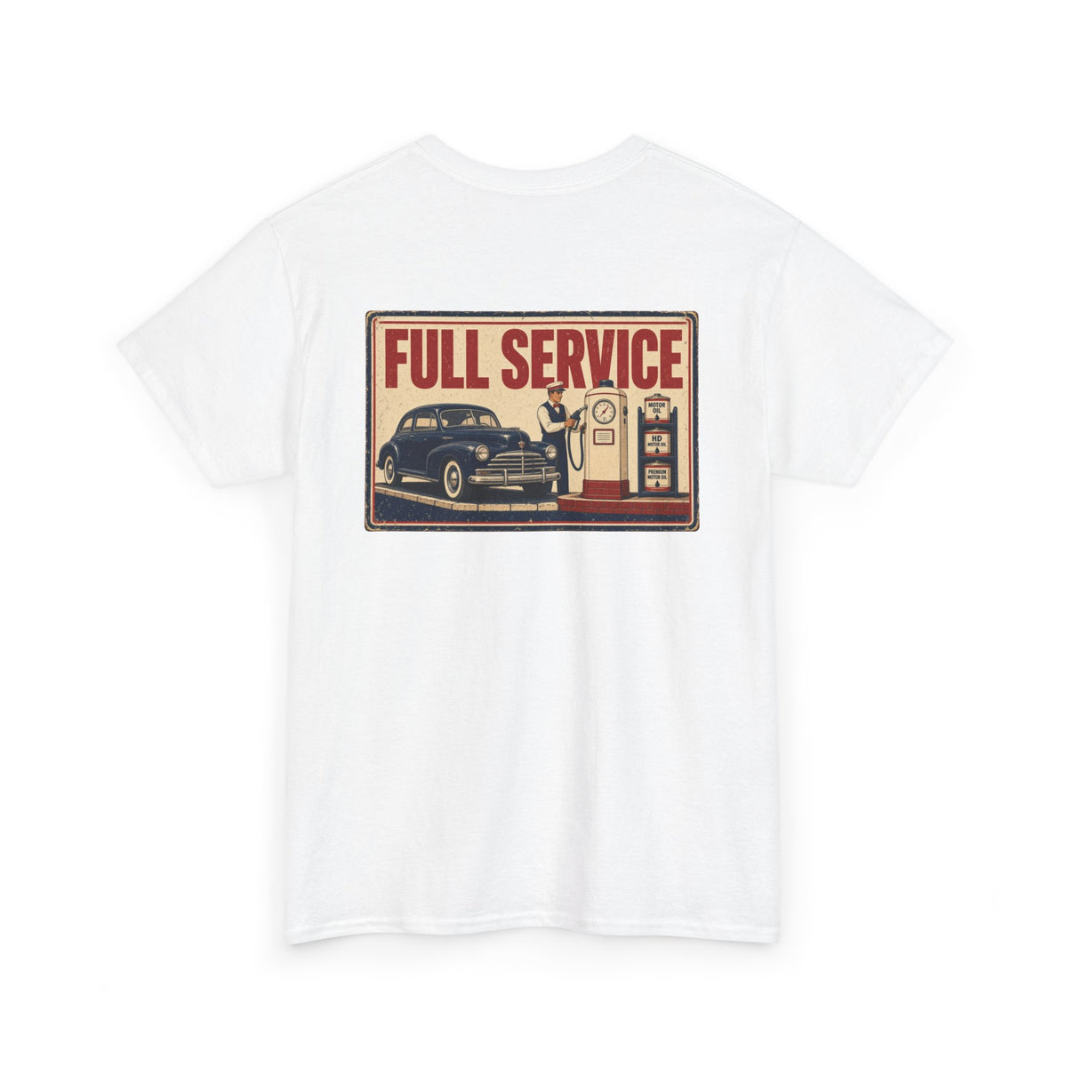 No ShopCo Full Service retro gas station graphic T-shirt with black chest logo