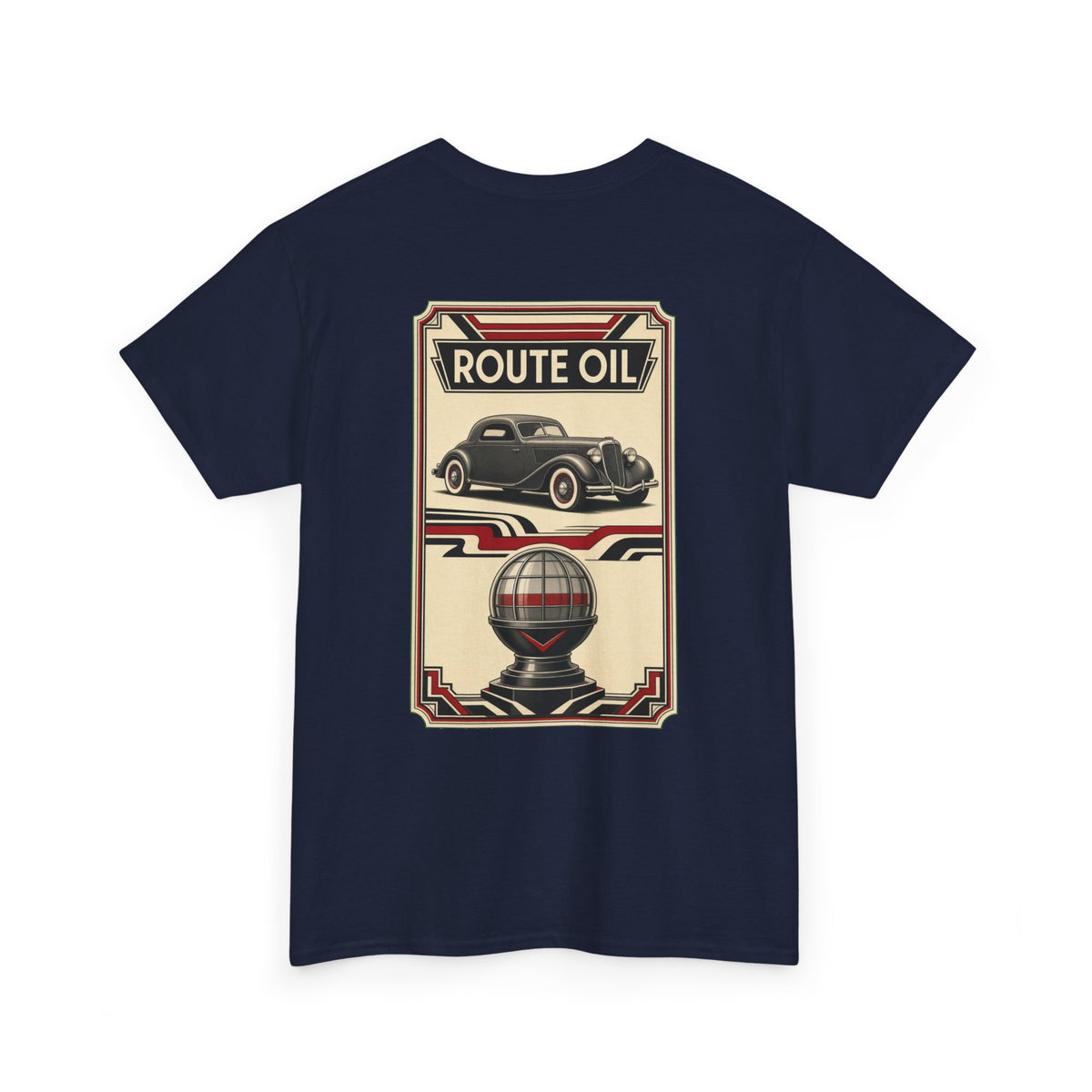 No ShopCo Route Oil classic car T-shirt with black chest logo