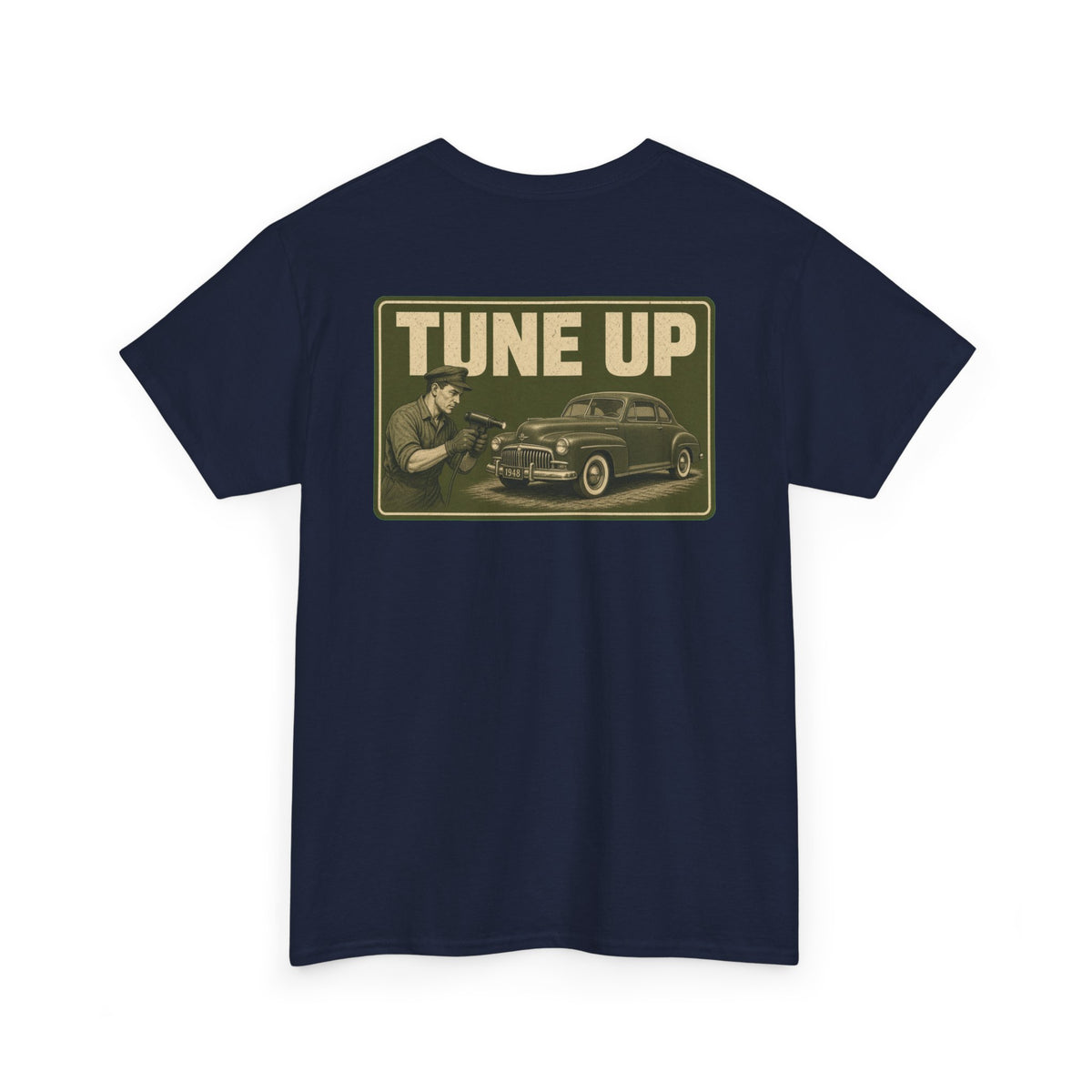 No ShopCo Tune Up classic car mechanic T-shirt with black chest logo