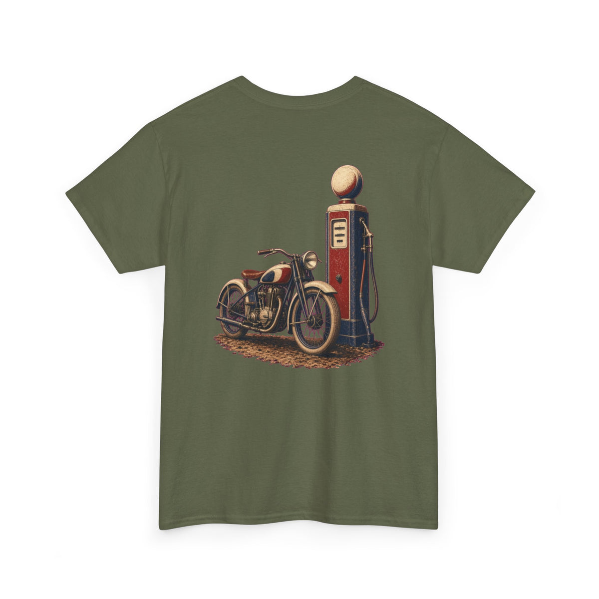 No ShopCo vintage motorcycle and gas pump T-shirt with front logo and back graphic