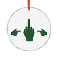 No ShopCo Pointer Finger glass Christmas ornament with green hand graphic