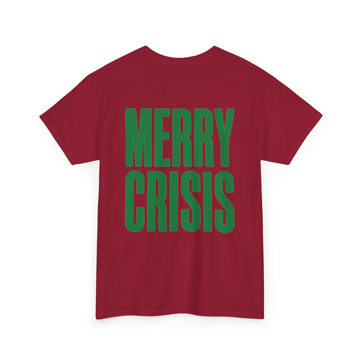 No ShopCo Merry Crisis Christmas T-shirt with green graphic and green logo