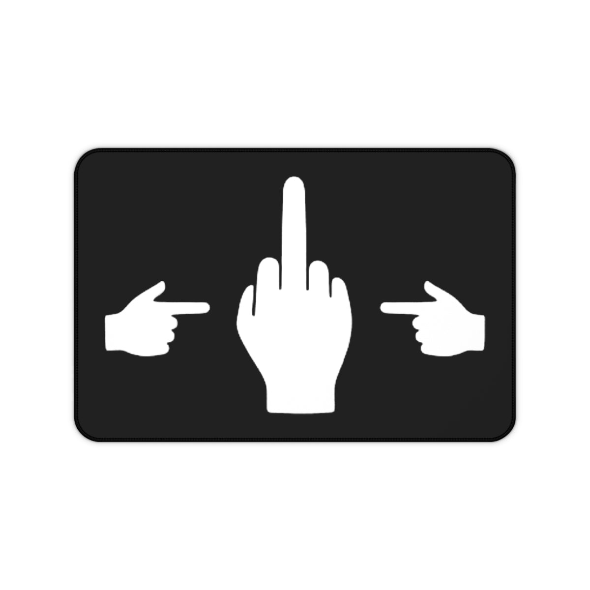 No ShopCo Pointer Finger black desk mat with white three-hand graphic