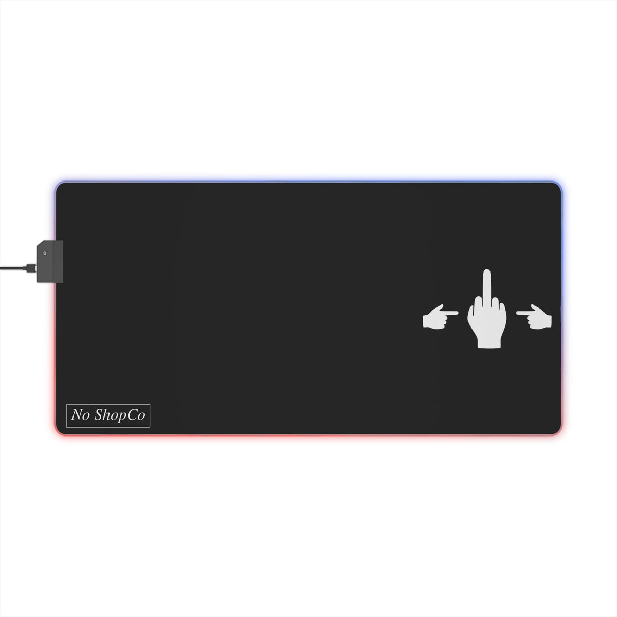 No ShopCo Pointer Finger black LED gaming mouse pad with white mid-right hand graphic