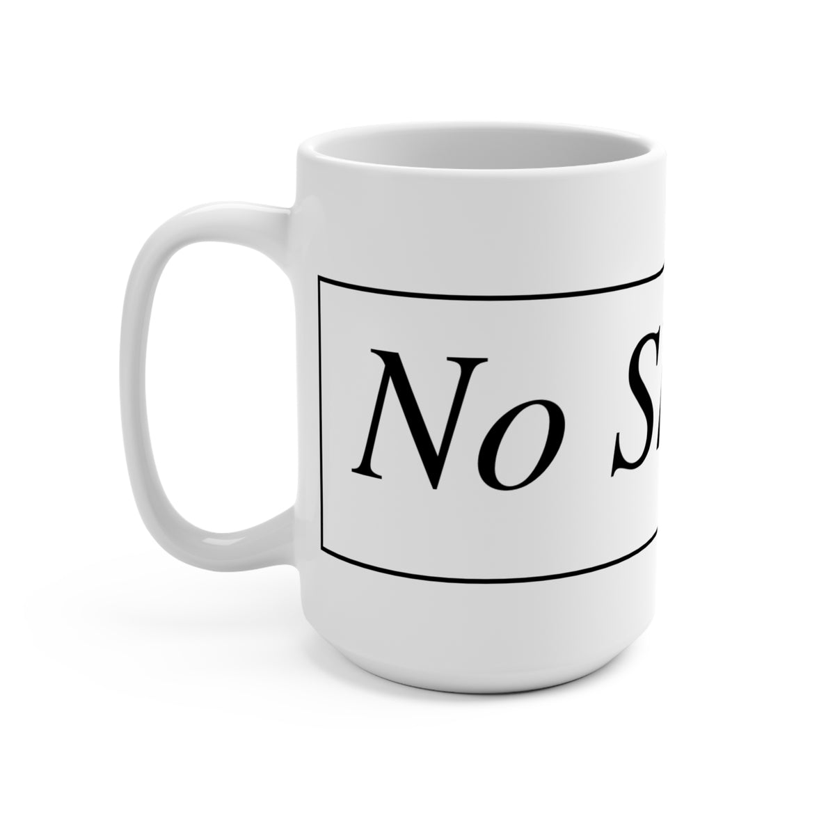 No ShopCo Logo 15oz white ceramic coffee mug with black framed logo – view 3