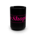 No ShopCo Logo 15oz black ceramic coffee mug with fuchsia framed logo