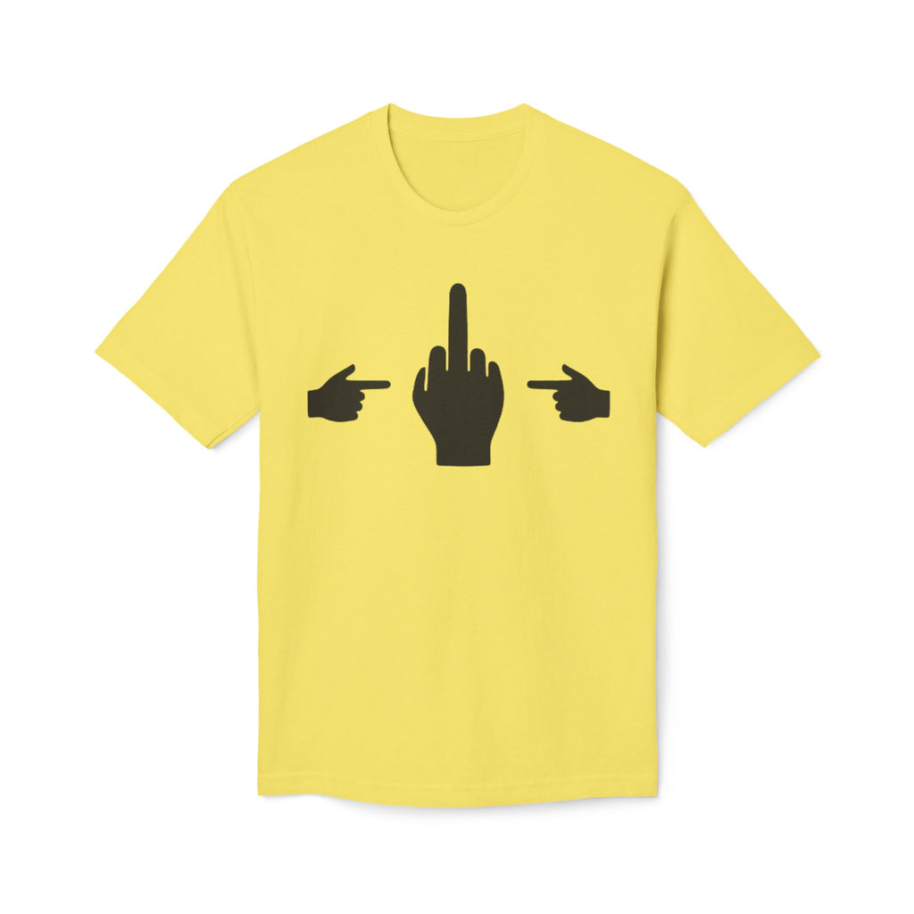 No ShopCo Pointer Finger yellow T-shirt with black front graphic and back logo