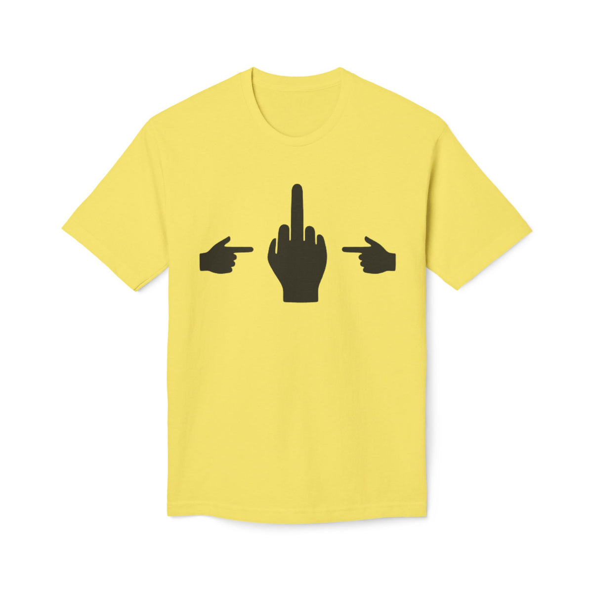 No ShopCo Pointer Finger yellow T-shirt with black front graphic and back logo